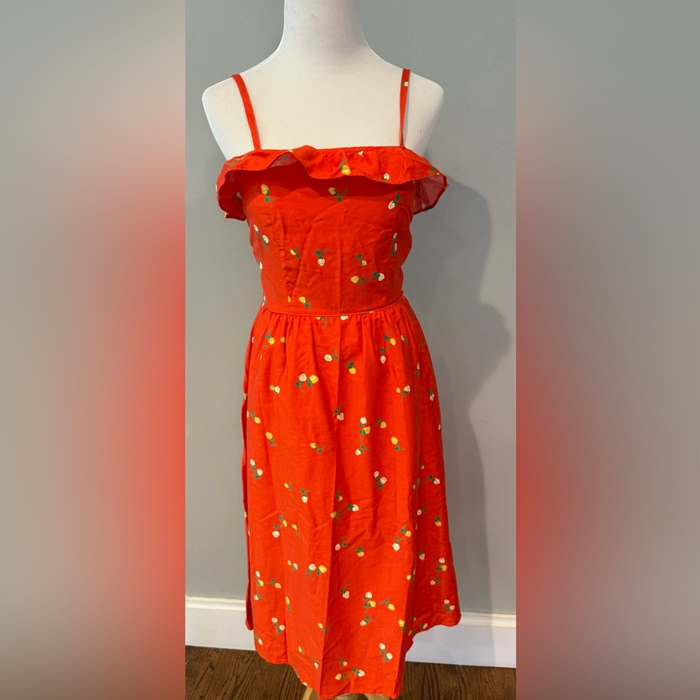Vintage Malia Floral Red Midi Dress- xs